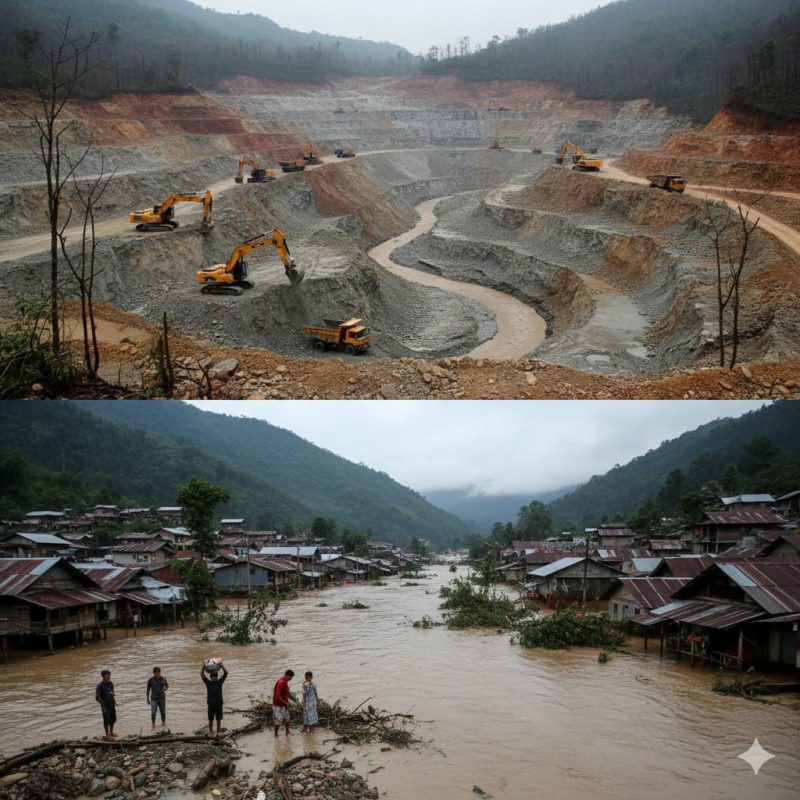Ilustrasi bencana banjir yang merupakan dampak dari pertambangan Legal dan Ilegal
