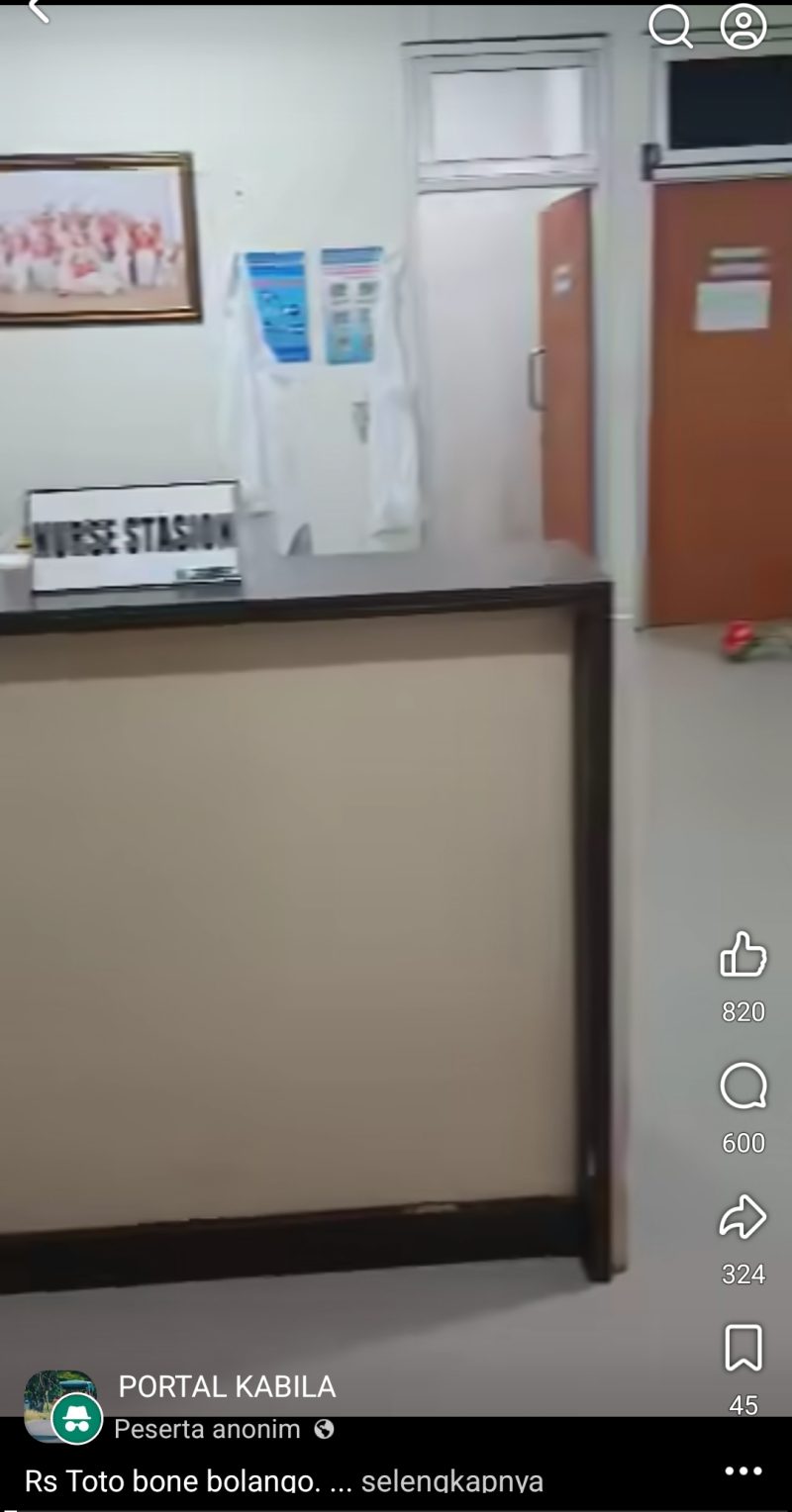Tangkapan Layar Video Peserta Anonim (Portal Kabila) tentang Kondisi Nurse Station RSUD TOTO Kabila yang Tampak Kosong