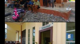 Foto kolase Massa aksi yang menginap dan menggantung pakaian hingga pakaian dalam di depan Kantor Bupati/Dok.Akulturasipost