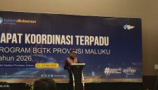 Kepala BGTK Provinsi Maluku, Eky Aristanto P. Punu, saat memberikan sambutan pada kegiatan Rapat Koordinasi Terpadu Tahun 2026 di  Hotel Santika Premiere Ambon/Dok Akulturasipost
