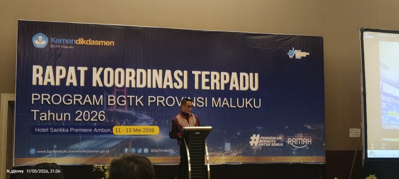 Kepala BGTK Provinsi Maluku, Eky Aristanto P. Punu, saat memberikan sambutan pada kegiatan Rapat Koordinasi Terpadu Tahun 2026 di  Hotel Santika Premiere Ambon/Dok Akulturasipost