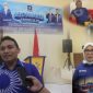 Sekretaris PAN Gorontalo,Femmy Kristina Udoki dan Ketua DPD PAN Pohuwato,Mohammad Afif saat diwawancarai di Gedung Ballroom Sunrise Hotel/Dok Akulturasipost(Arsadi)