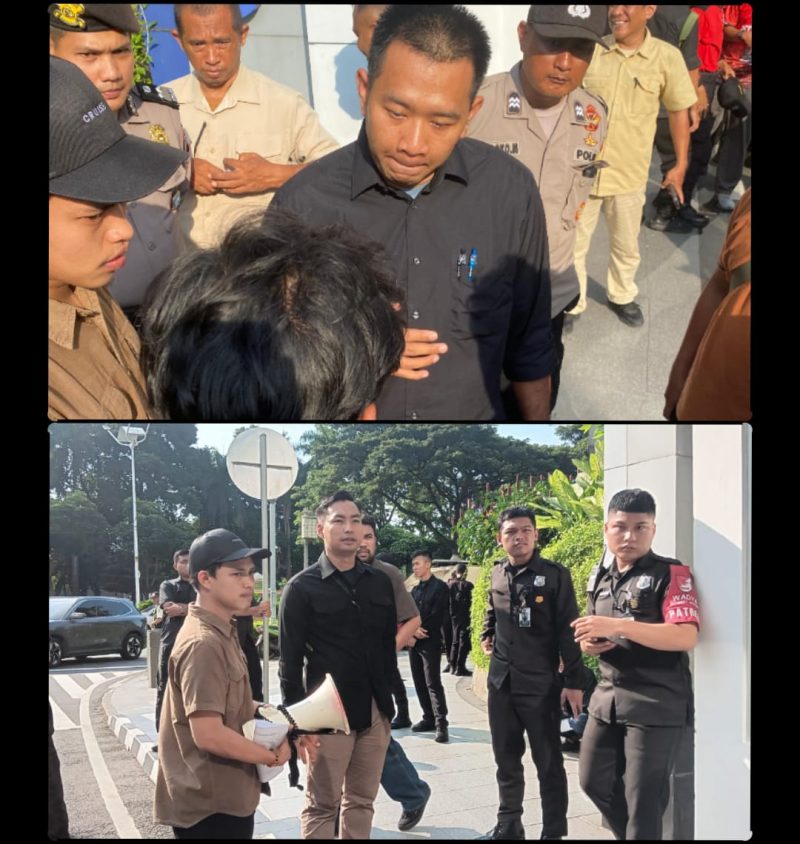 Kolase foto Massa aksi saat demo di Kawasan PT. Merdeka Copper Gold, SCBD Jakarta/Dok.Istimewa