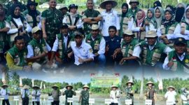 Kolase foto Pemda Pohuwato bersama Pangdam XIII/Merdeka Mayjen TNI Mirza Agus S.I.P. Penanaman dilakukan di lahan program CSR Kodim 1313/Pohuwato sebagai bagian dari penguatan ketahanan pangan daerah/Dok.Istimewa