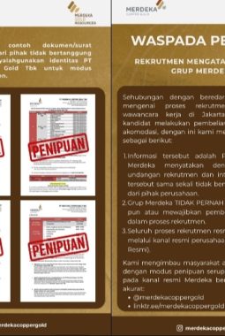 Merdeka Copper Gold Ingatkan Masyarakat Waspada Penipuan Rekrutmen, Pelamar Diminta Tidak Membayar Tiket atau Akomodasi