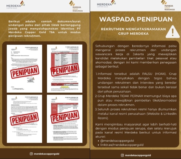 Edaran resmi dan bentuk penipuan mencatut nama Merdeka Cooper Gold