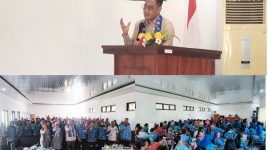 Kepala Balai Guru dan Tenaga Kependidikan (BGTK) Provinsi Maluku, Eky Aristanto P. Punu saat memberikan sambutan dalam rangka tatap muka perdana bersama Para kepala sekolah di Aula kantor Dinas Pendidikan Malra kamis 11/06/2026. Doc Foto Erick