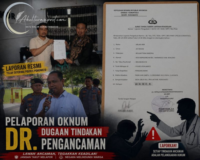 Laporan korlap Aliansi Wartawan Pohuwato, Arlan Arif ke SPKT Polres Pohuwato pasca giat Unjuk rasa di depan Mapolres Pohuwato, Rabu 8 Juli 2026.Dok Akulturasipost. 