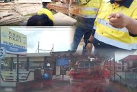 Pihak perusahaan saat menurunkan talang-talang milik warga di Mapolres Pohuwato