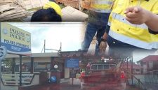 Pihak perusahaan saat menurunkan talang-talang milik warga di Mapolres Pohuwato