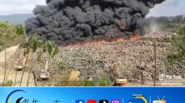 Ribuan Ban bekas terbakar dan menyebabkan kepulan asap hitam pekat di Desa Lelilef Waibulan, Weda Tengah, Maluku utara/Dok.Istimewa