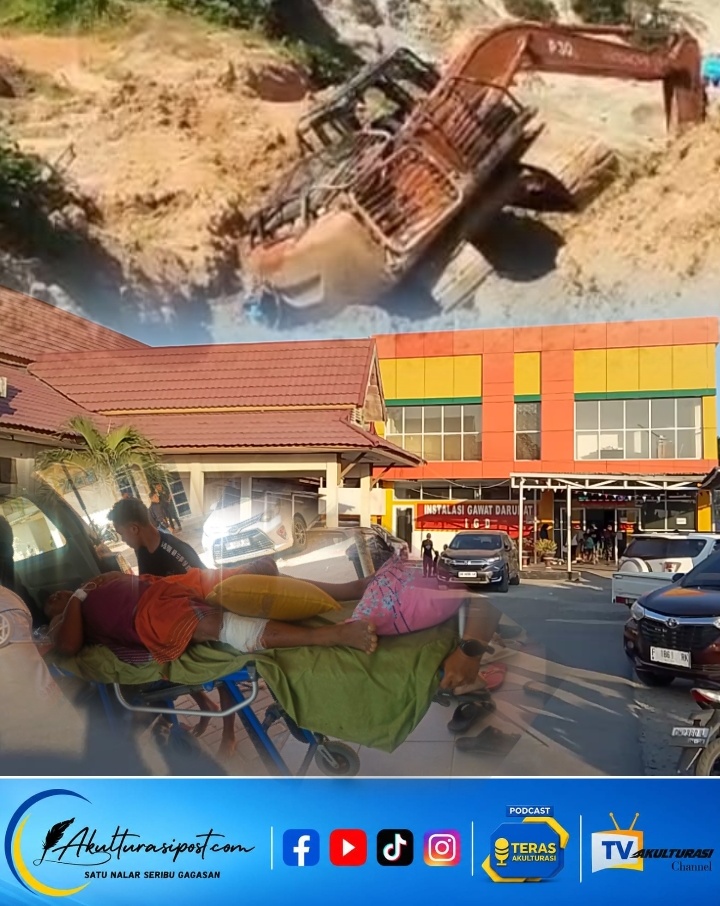 Kolase Foto korban PETI, Ridwan Mbuinga saat di evakuasi di RSPB dan Alat berat Excavator jenis Hitachi di lokasi kejadian kecelakaan kerja/Dok istimewa