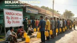 Ilustrasi warga mengantri membeli Minyak tanah di Kei Kecil, Maluku utara,editor Erick.