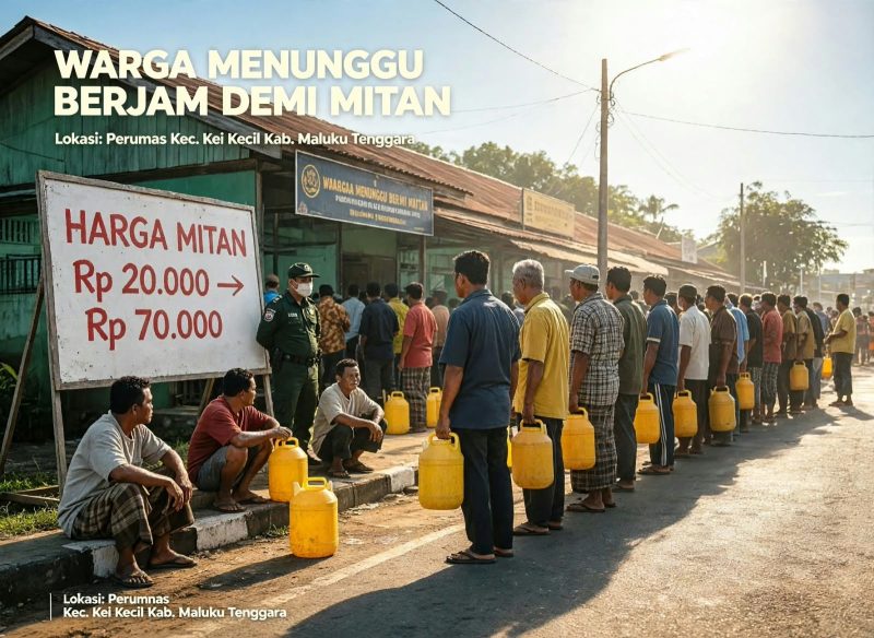 Ilustrasi warga mengantri membeli Minyak tanah di Kei Kecil, Maluku utara,editor Erick.
