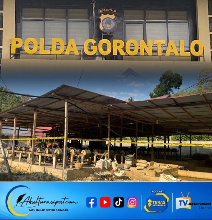 Kolase Foto Polda GORONTALO dan Lokasi pengolahan Tambang emas tanpa izin di Suwawa timur, Dok. Istimewa